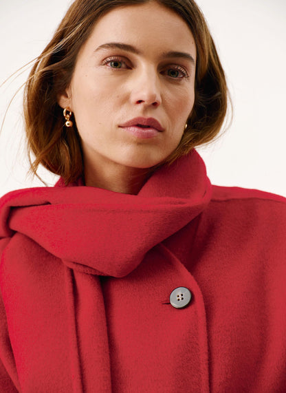 Red Wool Blend Hand Finished Scarf Coat