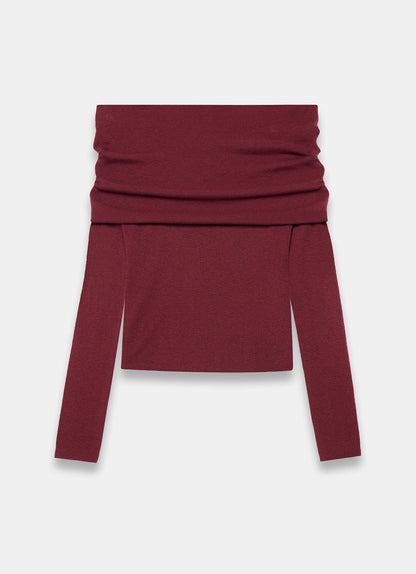 Burgundy Ribbed Bardot Top