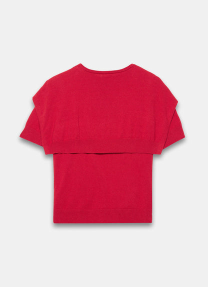 Red Scarf Detail Cotton Blend Knit Top