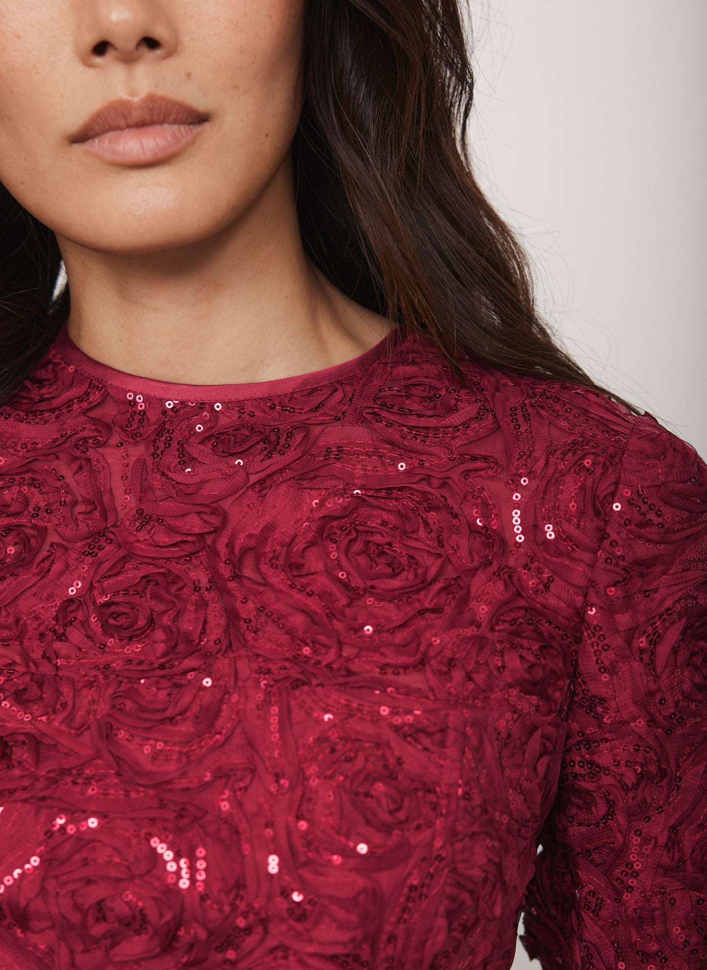 Red Sequin Applique Mini Dress
