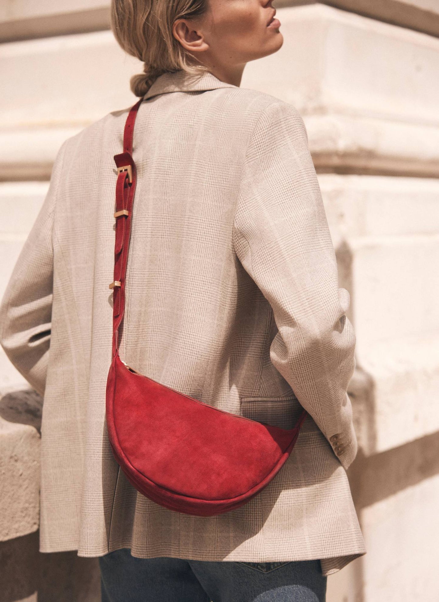 Dolly Red Suede Scoop Sling Bag