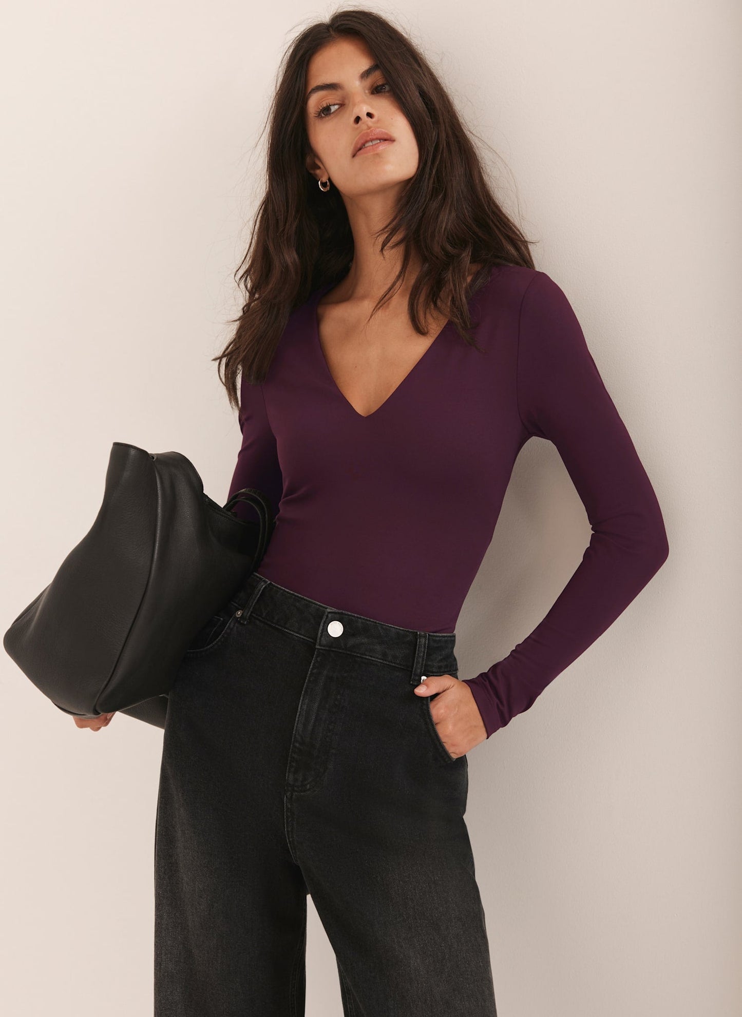 Burgundy V Neck Layering Top