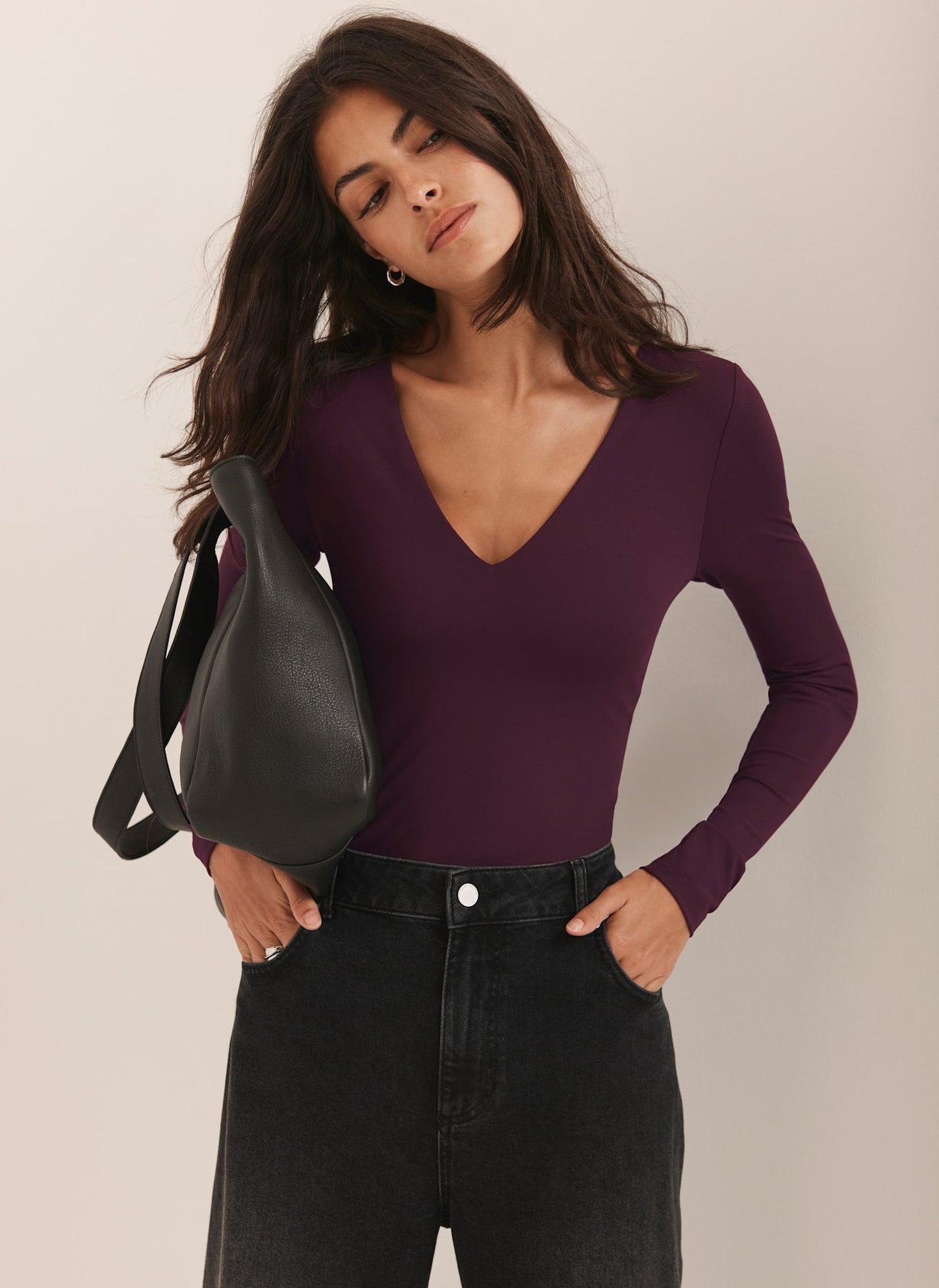 Burgundy V Neck Layering Top