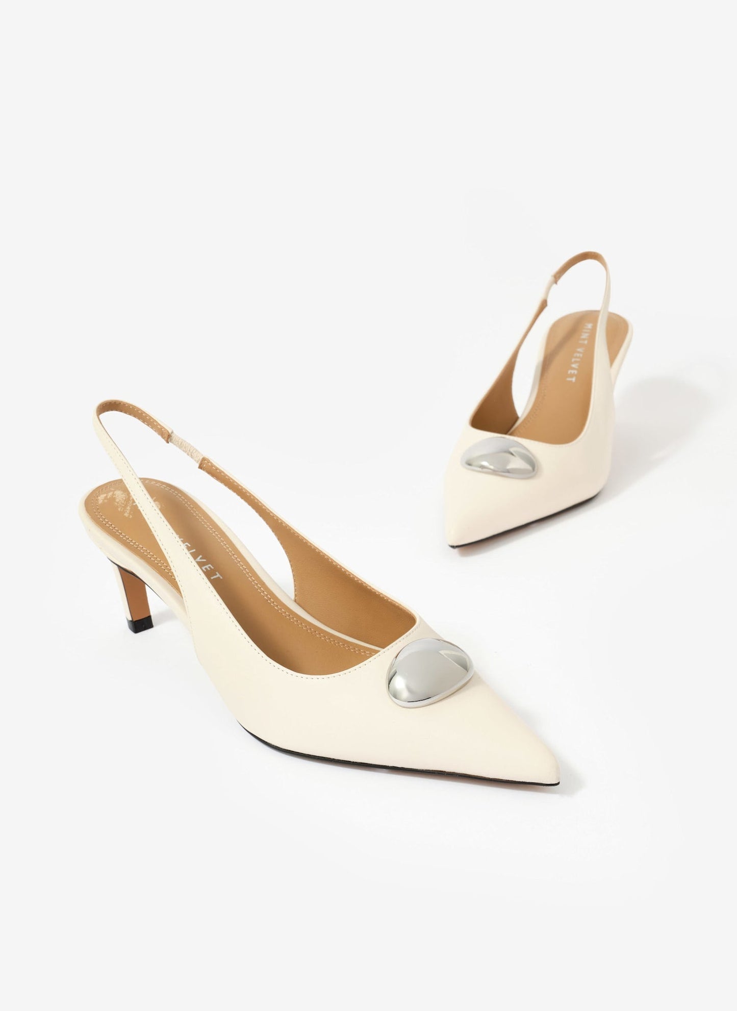 Ren White Leather Sling Back Heels
