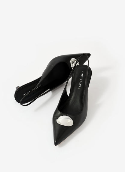 Ren Black Leather Sling Back Heels