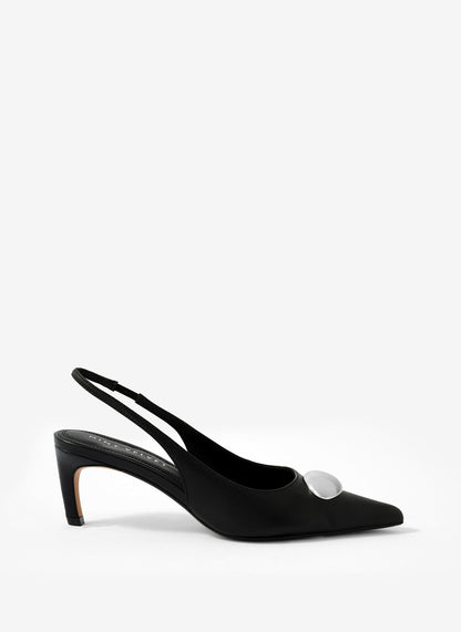 Ren Black Leather Sling Back Heels