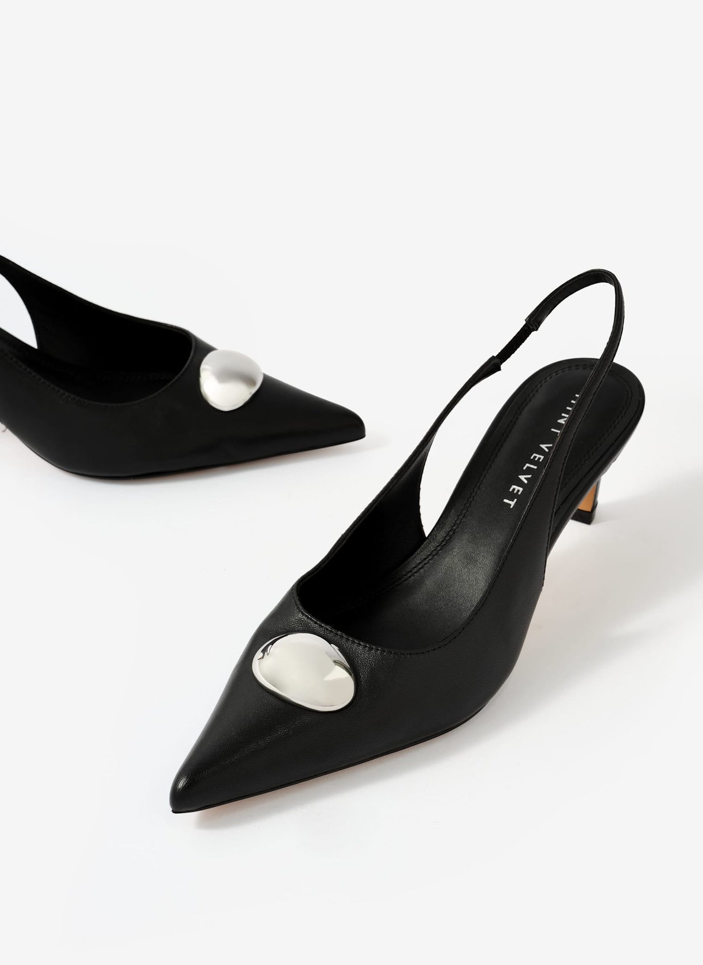 Ren Black Leather Sling Back Heels
