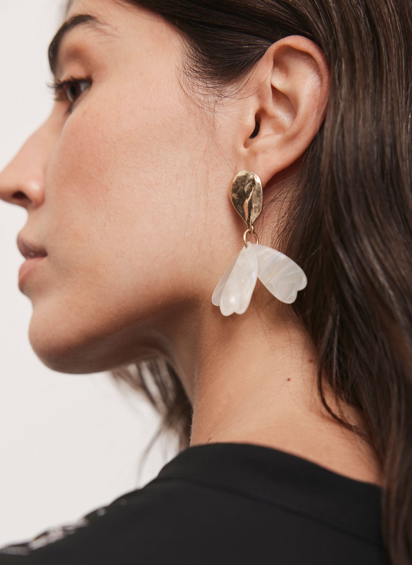 Cream Resin Floral Drop Earrings