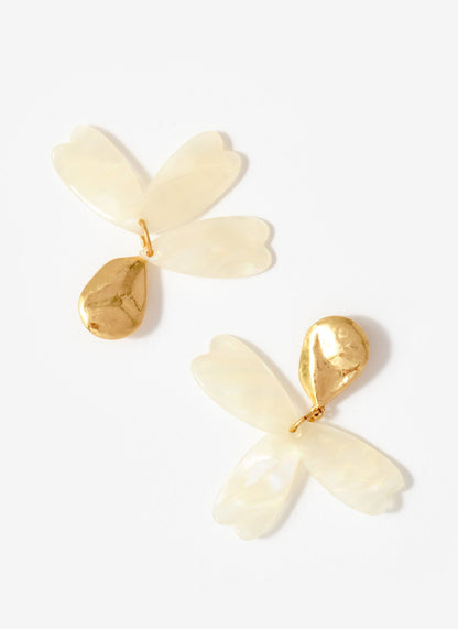 Cream Resin Floral Drop Earrings