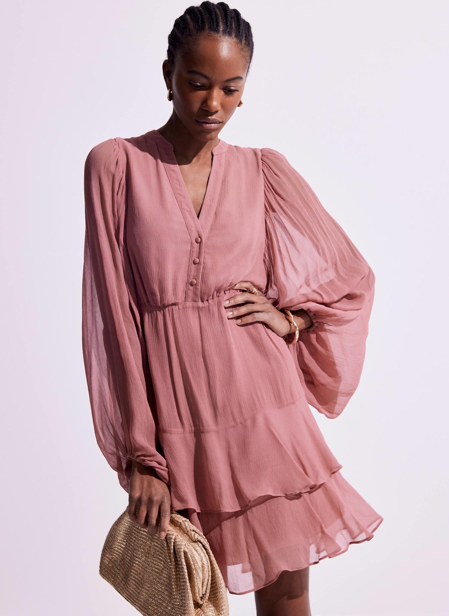 Pink Ruffle Boho Mini Dress