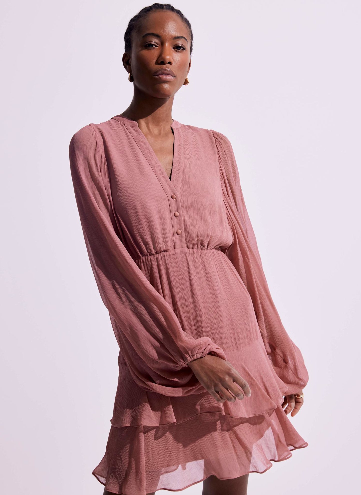 Pink Ruffle Boho Mini Dress