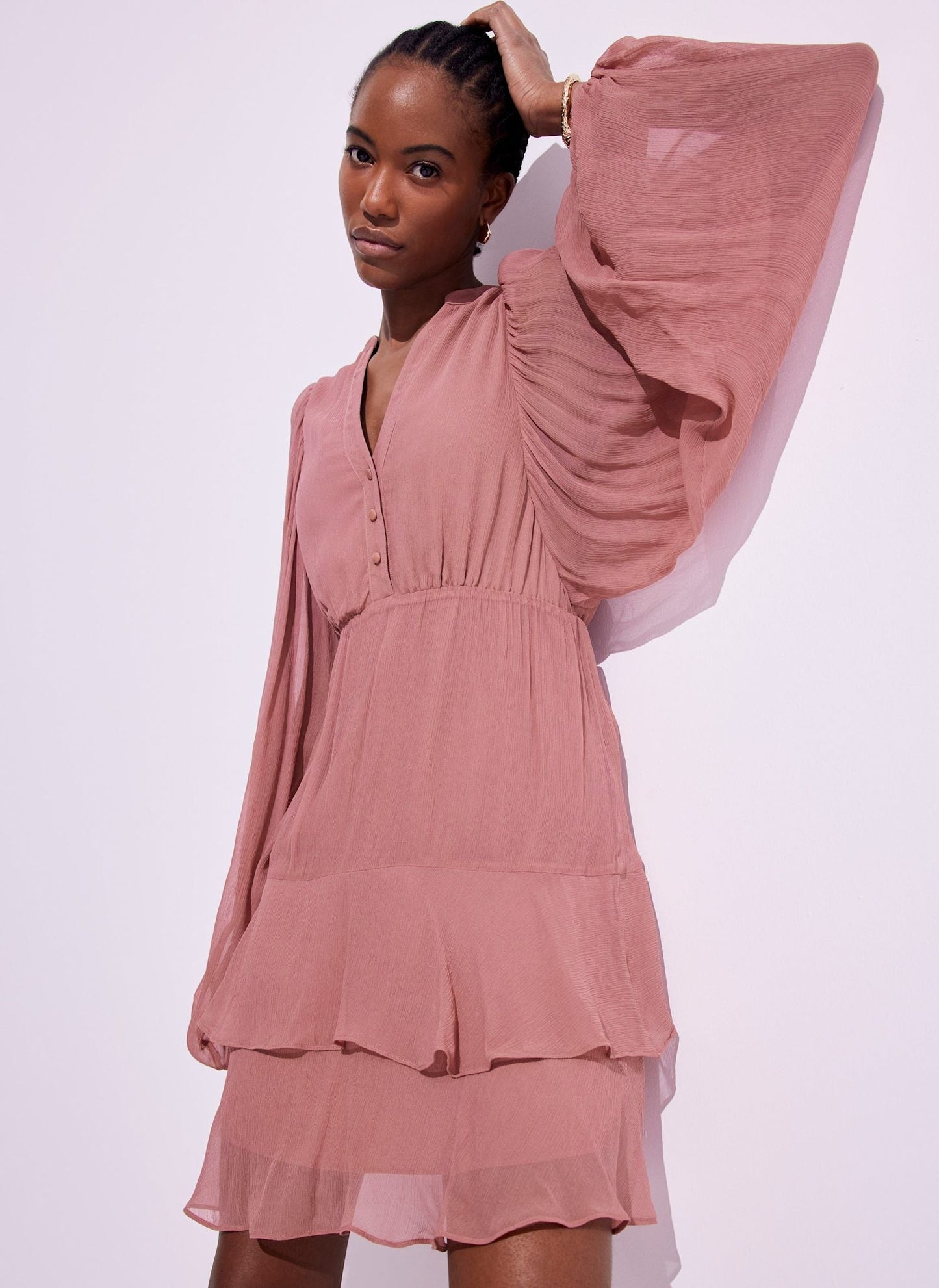 Pink Ruffle Boho Mini Dress