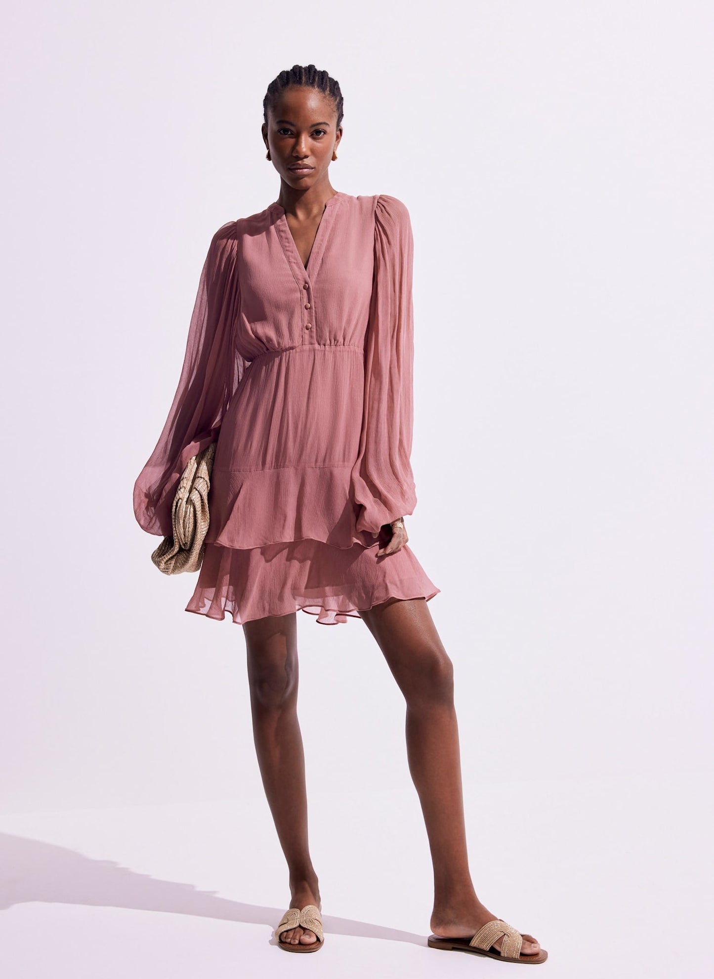 Pink Ruffle Boho Mini Dress