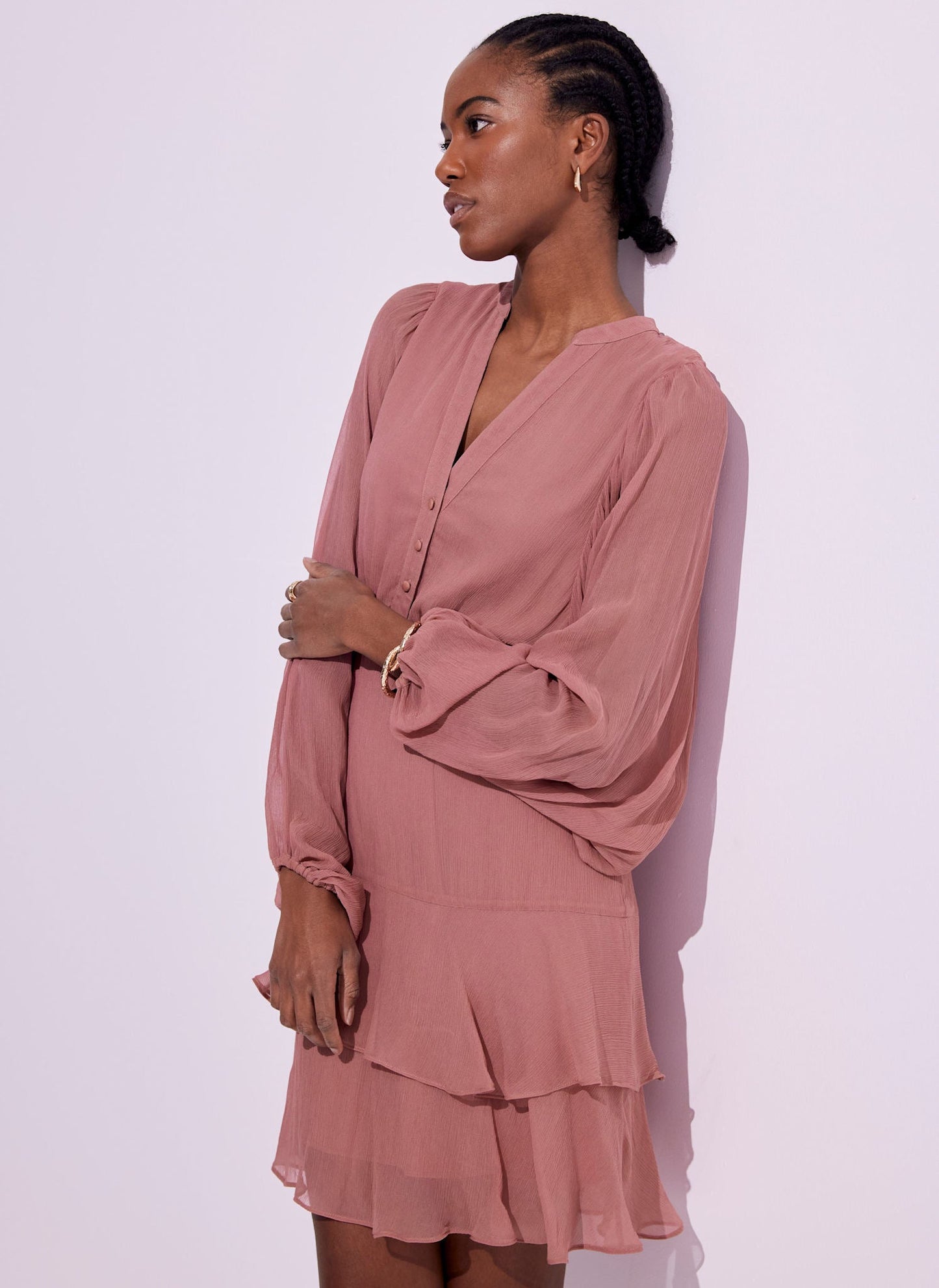 Pink Ruffle Boho Mini Dress