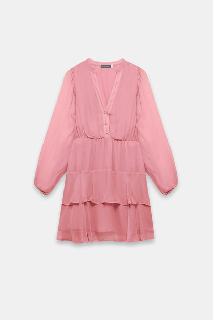 Pink Ruffle Boho Mini Dress