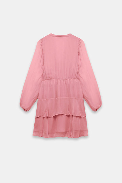 Pink Ruffle Boho Mini Dress