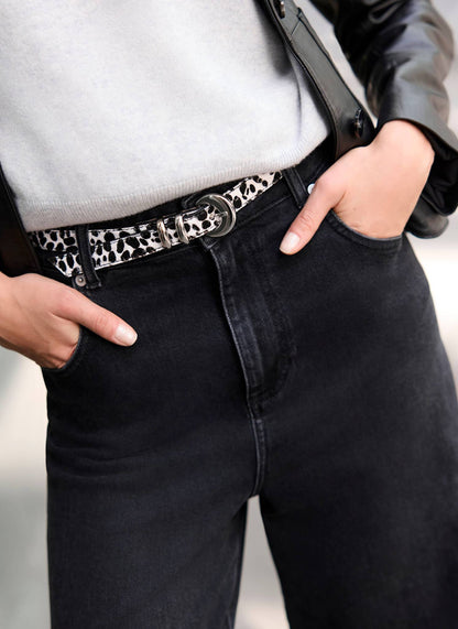 Animal Print Textured Leather Belt