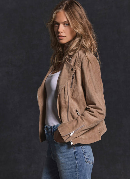 Neutral Suede Biker Jacket