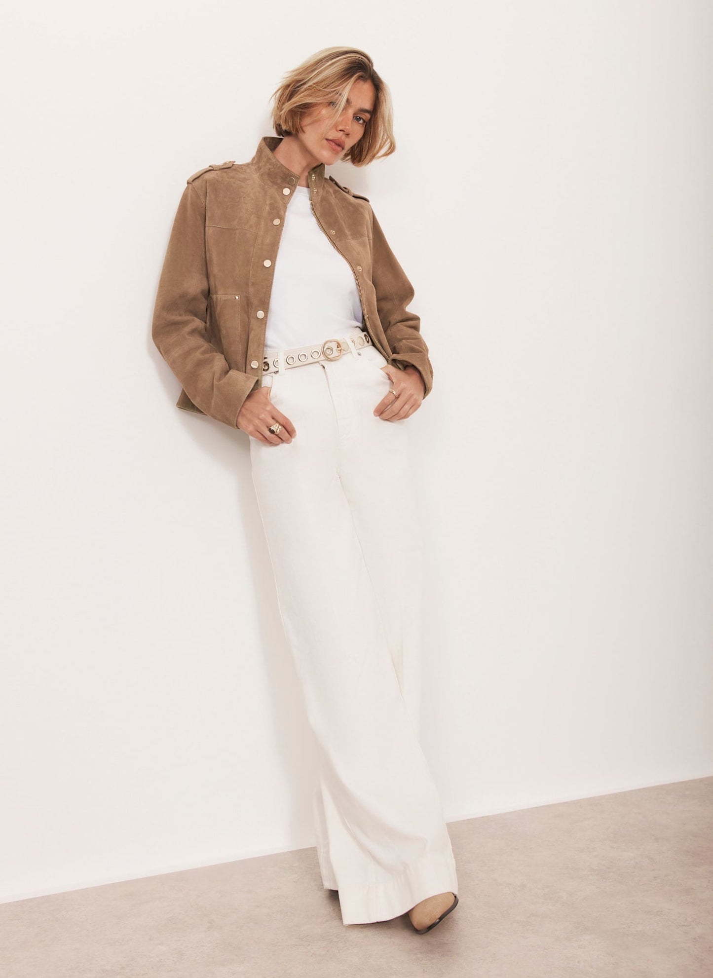 Neutral Suede Funnel Neck Jacket