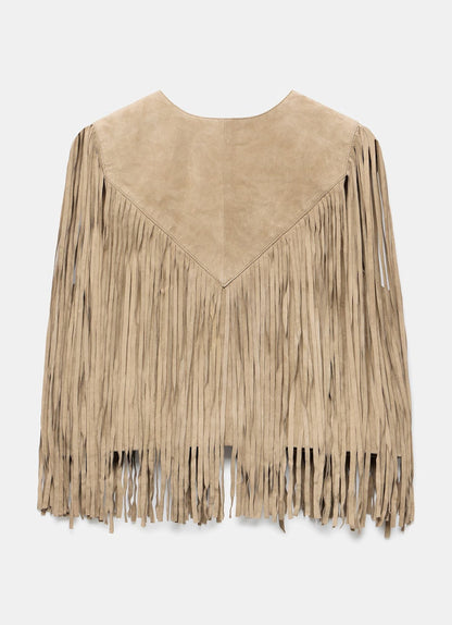 Neutral Suede Fringed Waistcoat