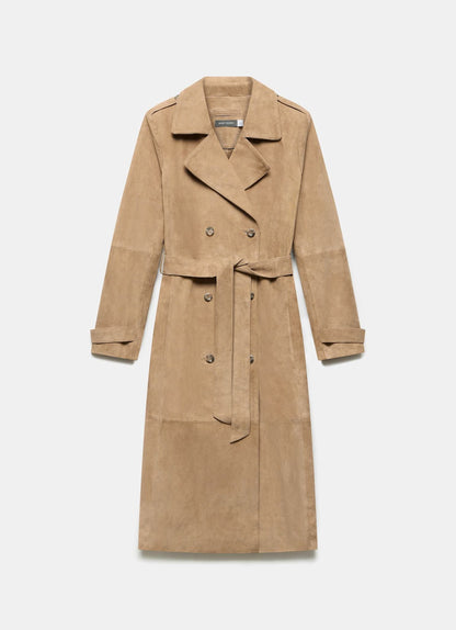 Neutral Suede Trench Coat