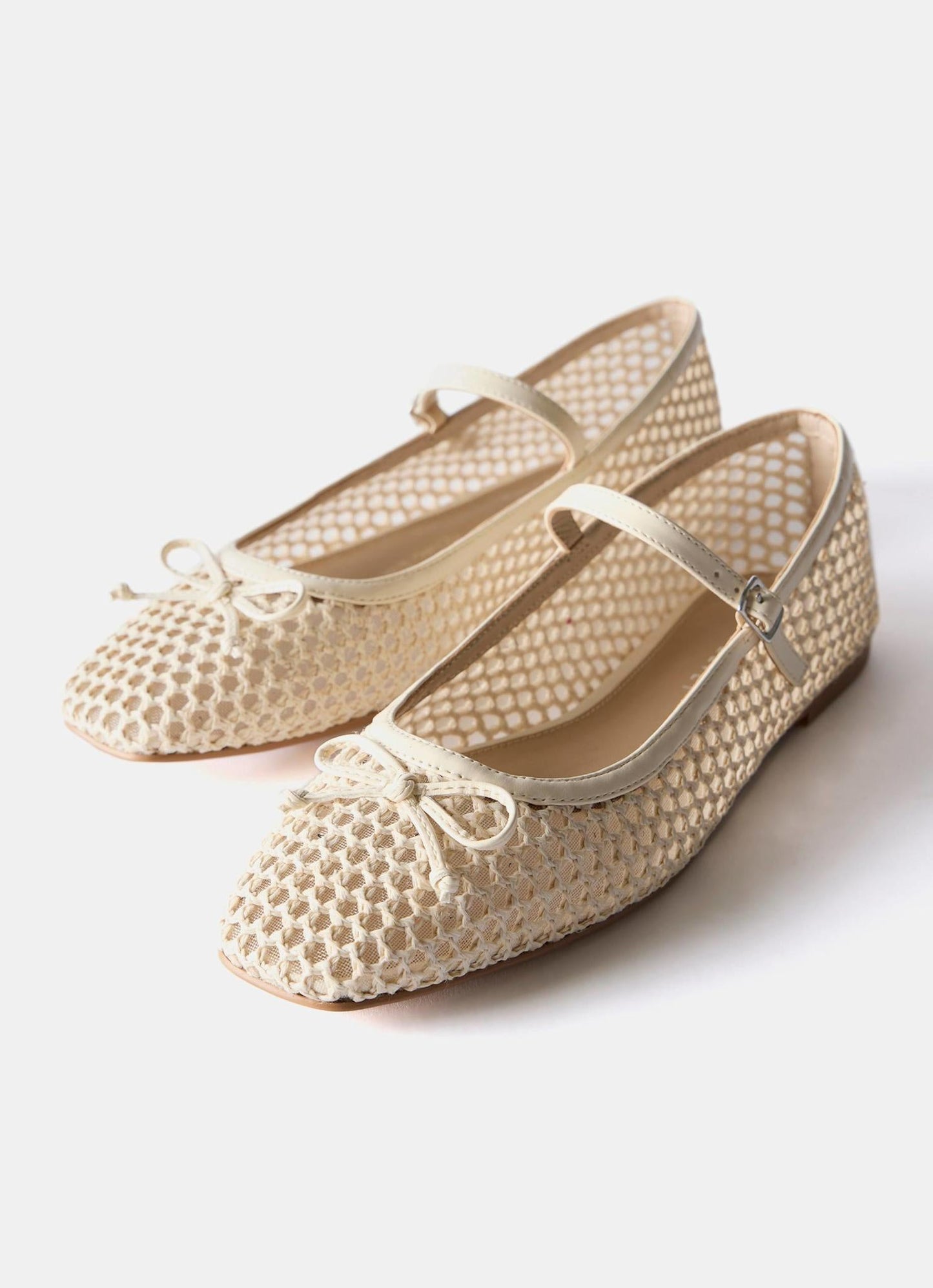Sara White Mesh Ballet Flat Shoes