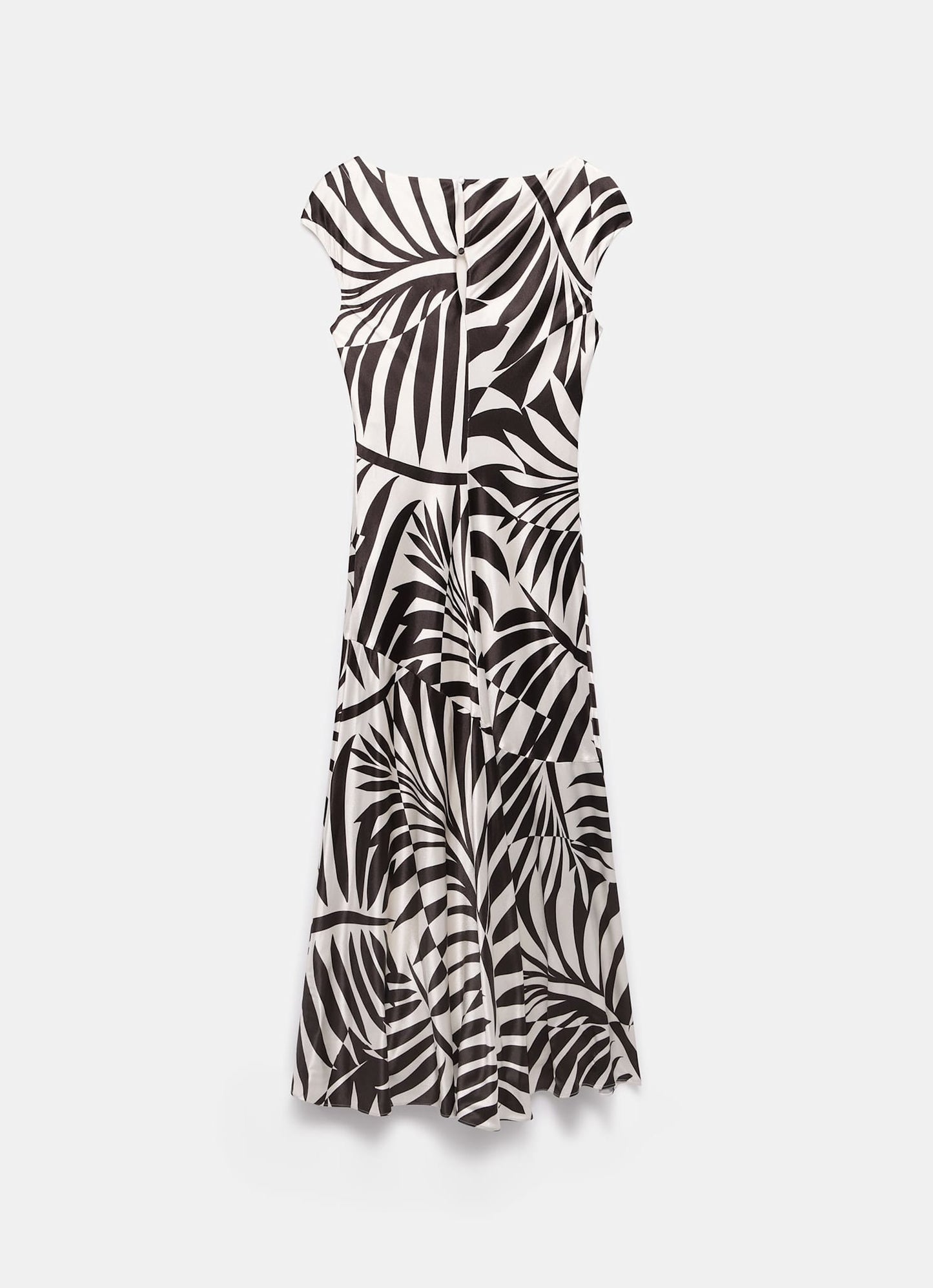 Brown Satin Palm Print Maxi Dress