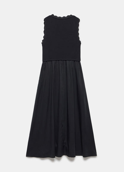 Black Scallop Trim Midi Dress