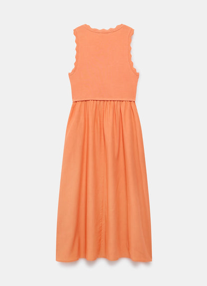 Orange Scallop Trim Midi Dress