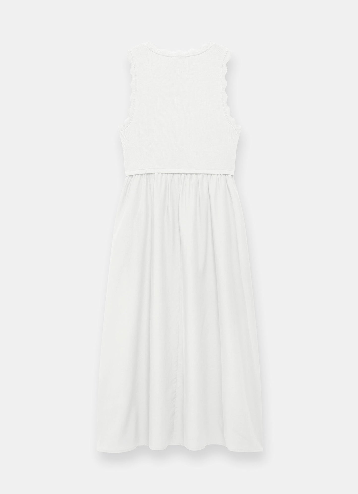 White Scallop Trim Midi Dress