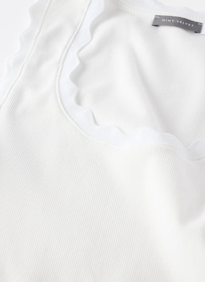 White Scallop Trim Midi Dress