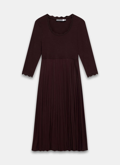 Burgundy Scallop Trim Midi Dress