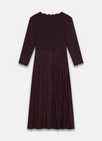 Burgundy Scallop Trim Midi Dress
