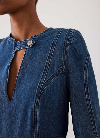 Indigo Denim Seam Detail Midi Dress