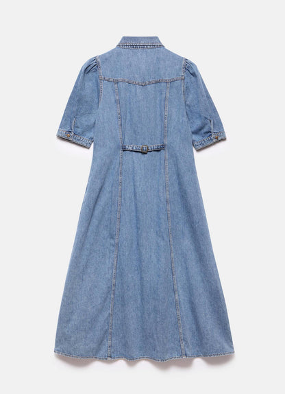 Blue Denim Midi Shirt Dress