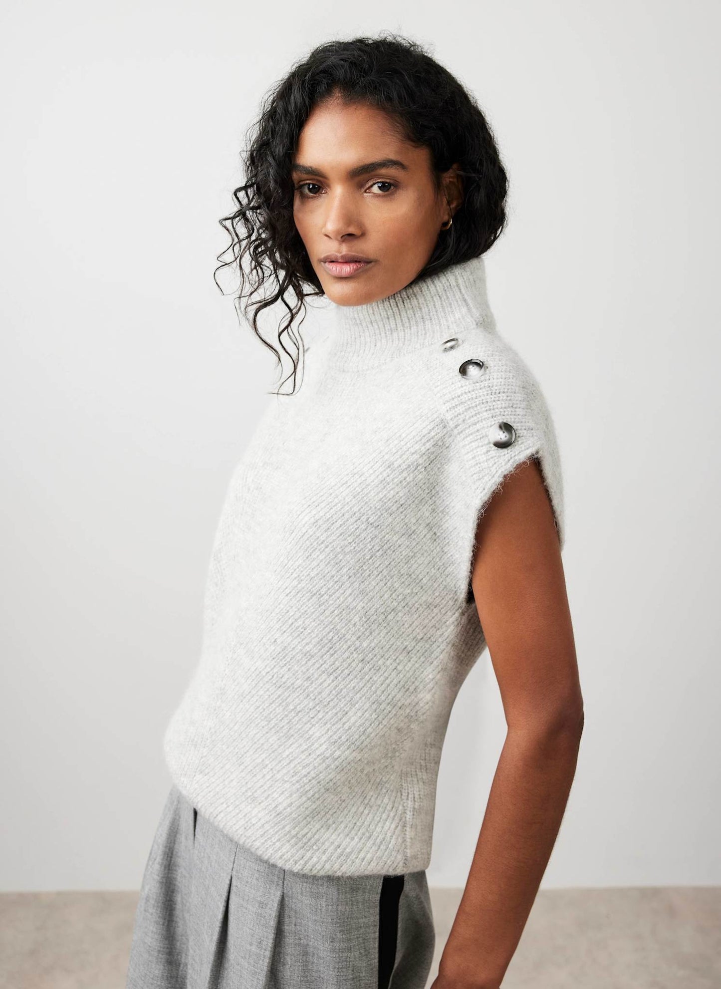 Grey Sleeveless Wool Blend Top