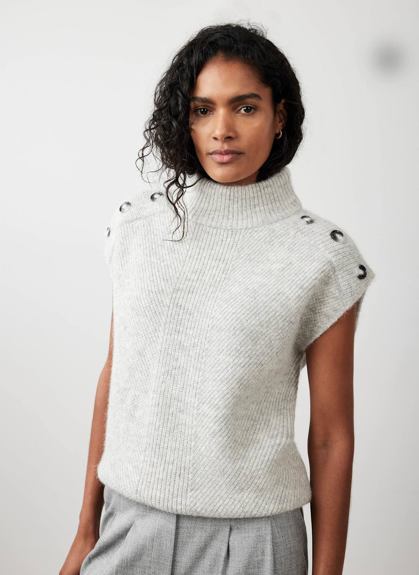Grey Sleeveless Wool Blend Top