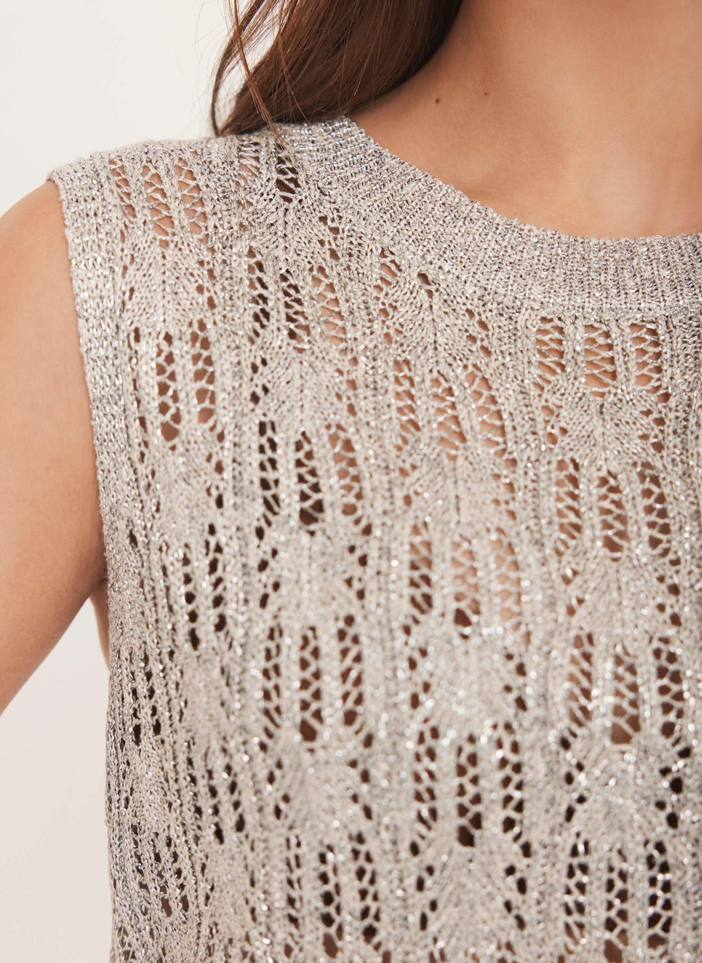 Silver Metallic Knit Tank Top