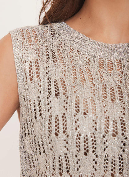 Silver Metallic Knit Tank Top
