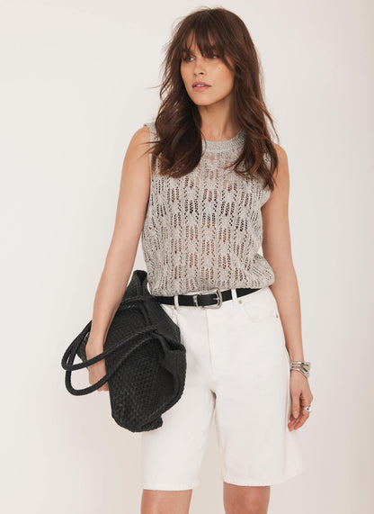 Silver Metallic Knit Tank Top