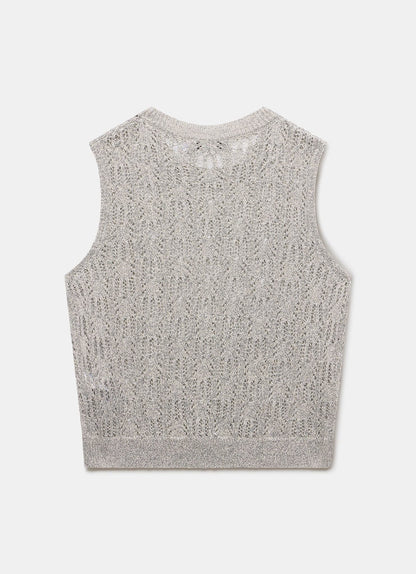 Silver Metallic Knit Tank Top