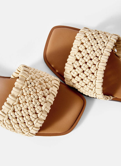 Sophie Cream Leather Woven Sliders