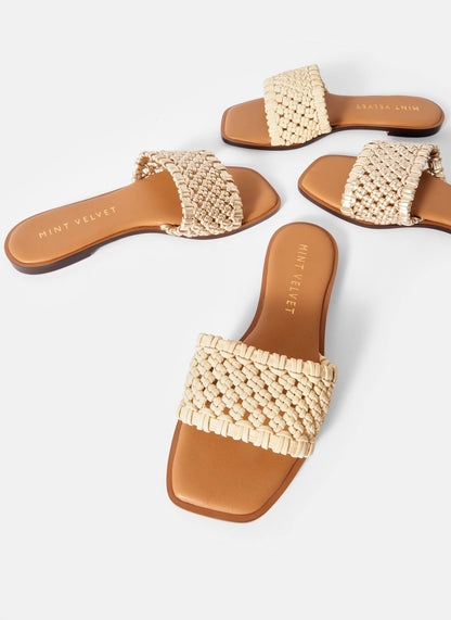 Sophie Gold Leather Woven Sliders