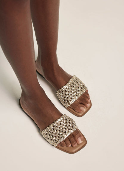 Sophie Gold Leather Woven Sliders