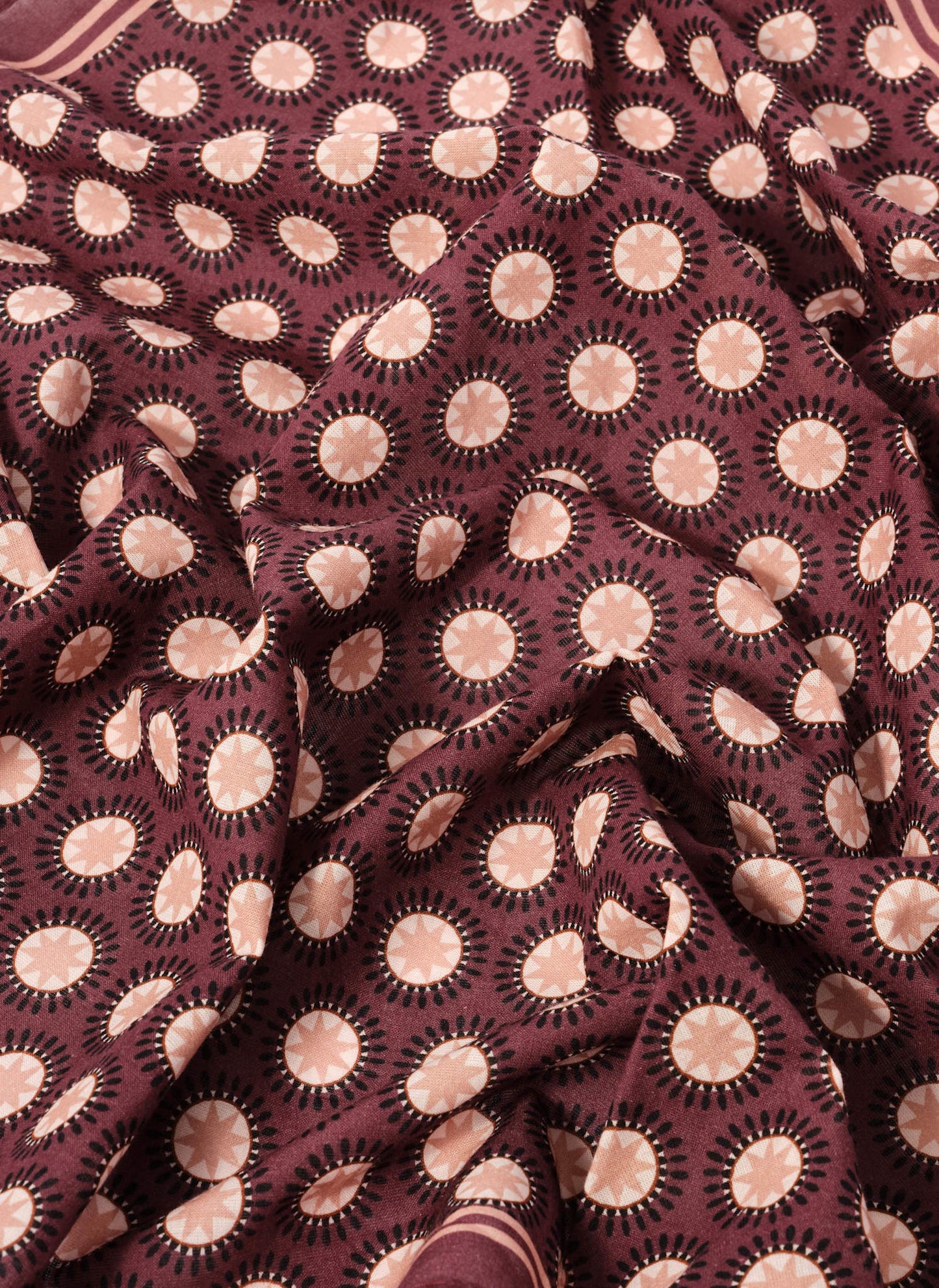 Burgundy Geometric Print Square Neck Scarf