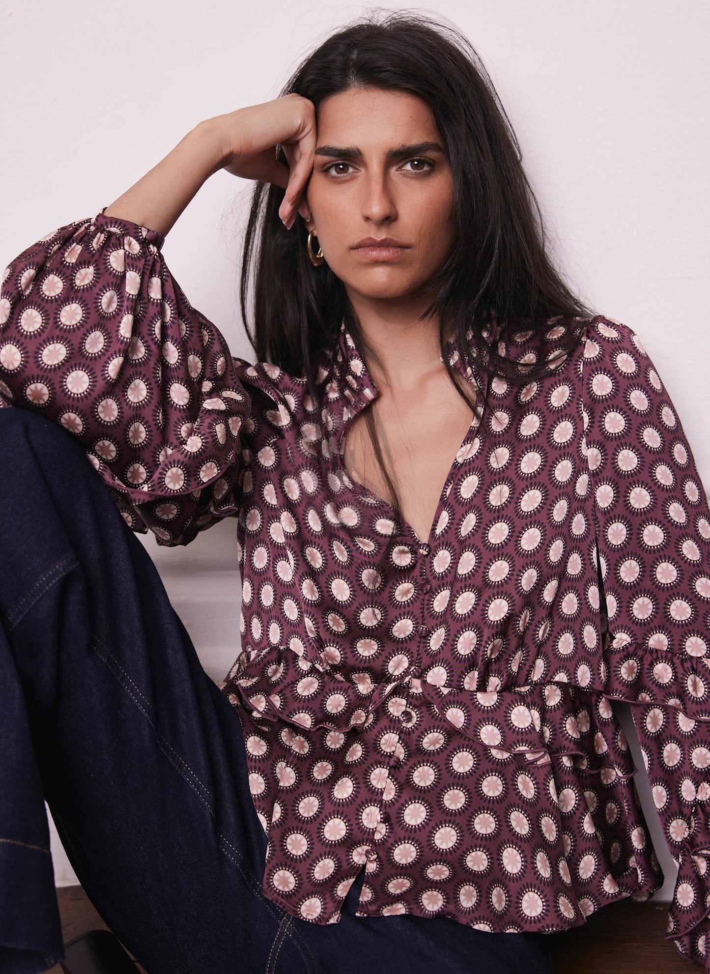 Burgundy Geometric Print Top