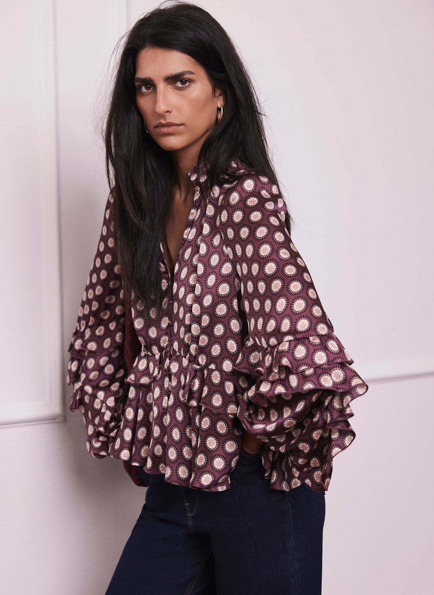 Burgundy Geometric Print Top