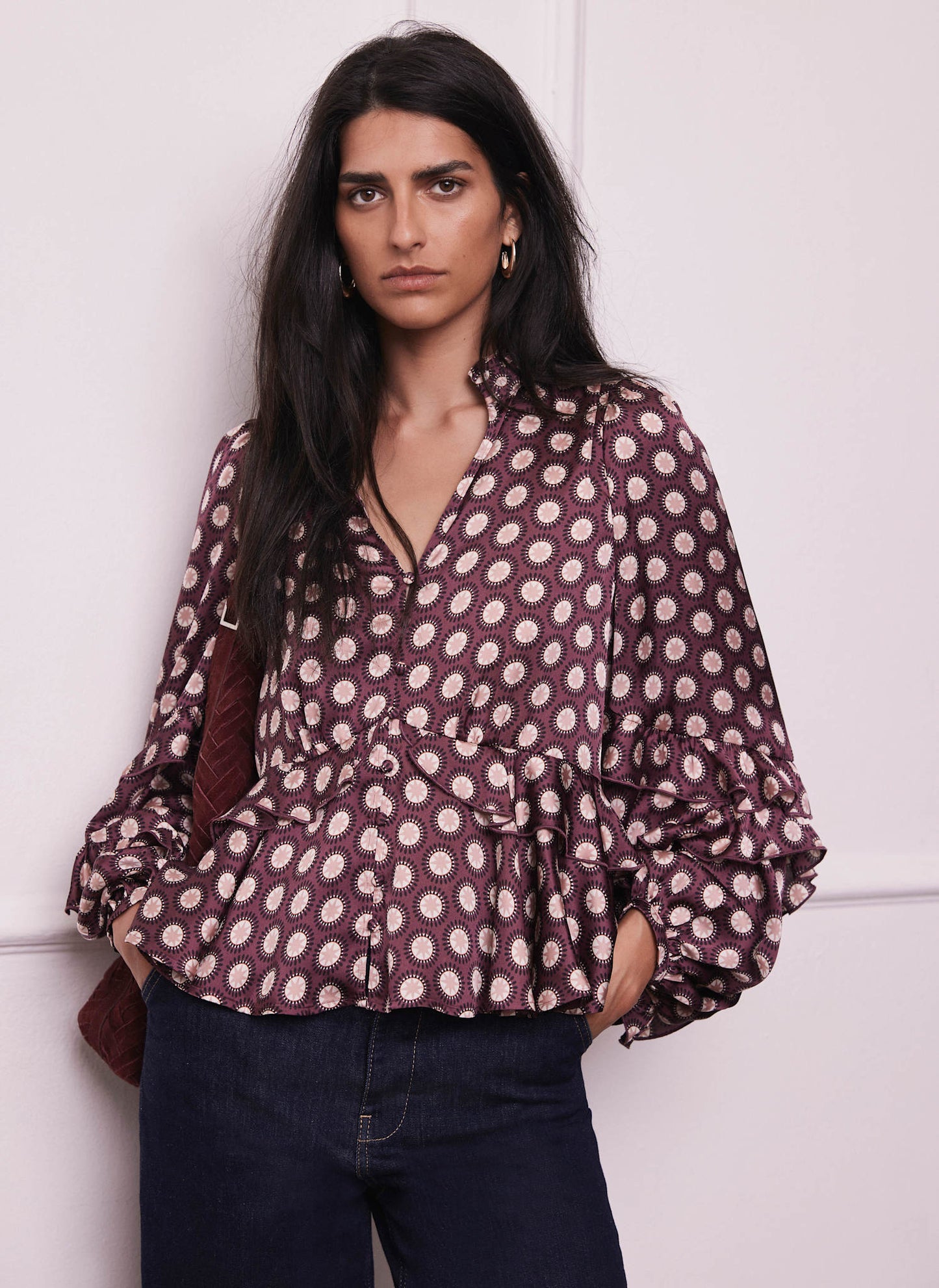 Burgundy Geometric Print Top