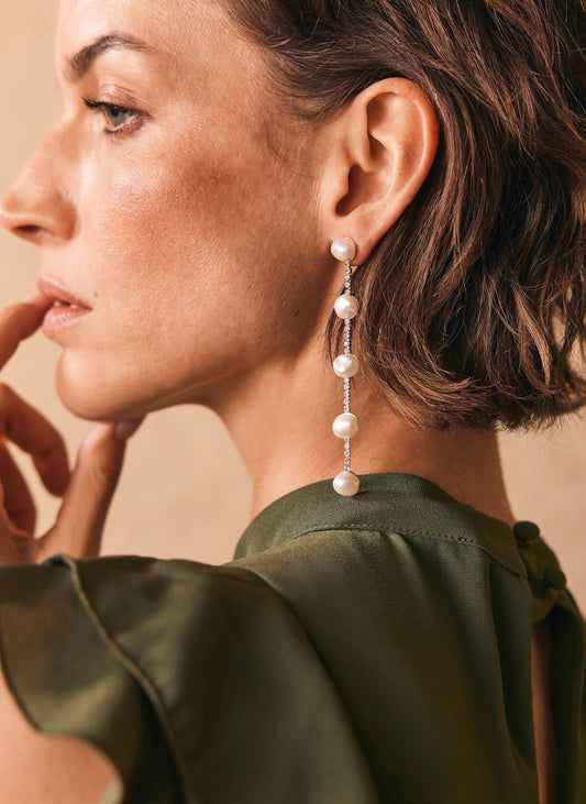 Silver Tone Diamante Pearl Drop Earrings