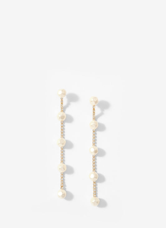 Gold Tone Diamante Pearl Drop Earrings